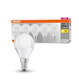 OSRAM LED Base Classic P, Socket: E14, Non-Dimmable, Warm White, Replaces a Standard 40 Watt Lamp, Matt, Pack of 5, Warm White