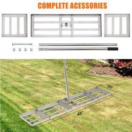 Lawn Leveling Rake, Stainless Steel Lawn Leveler with 48"x10" Ground Plate, Heavy Duty Effort Saving Lawn Level Tool for Yard Garden Golf Course, Ease Level Soil Sand Dirt Surfaces