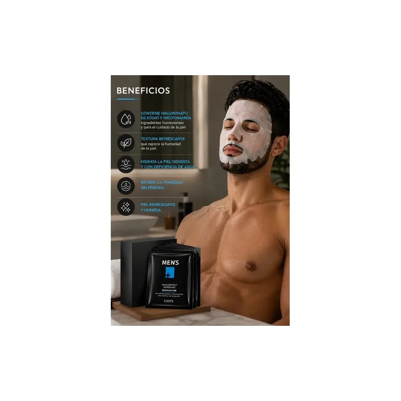 Caja De 10 Mascarillas Faciales Refrescantes Para Caballero