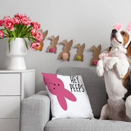 Ogiselestyle Hey Peeps Easter Bunny Throw Pillow Cover, 18 x 18 Inch Easter Rabbit Spring Cushion Case Decoration for Sofa Couch