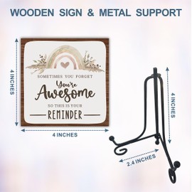 Boho Rainbow Wooden Sign -You Are Awesome Positive Reminder Motivational Wood Plaque With A Support Frame - Home & Office Inspirational Gifts For Women And Man, Desk Decor & Accessories - A13