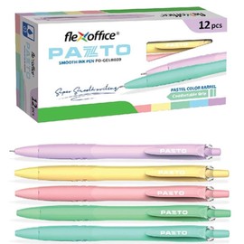 FLEXOFFICE Ballpoint Pens, Blue Ink, 0.5mm Fine Point, 12 Count Pack, Smooth Ink Pens, Ball point Pens, Assorted Body Color (FO-GELB039-Blue)