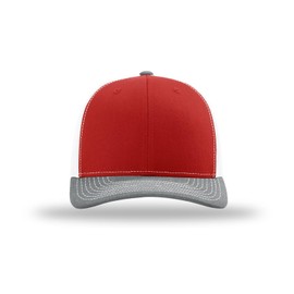 Richardson 112 Trucker Hat Snapback Cap Adjustable Baseball Hat Blank Hat Bulk Hats - Red/White/Heather Grey