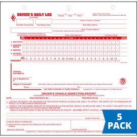 Mid-Size Driver Daily Log 5-pk. w/Simplified Driver Vehicle Inspection Report - Shrinkwrapped Loose-Leaf Format with 31 Sets, 2-Ply Carbonless, 8.5" x 8.25", J. J. Keller & Associates, Inc.
