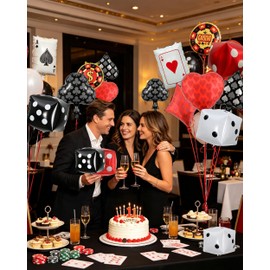 14Pcs Casino Theme Foil Balloons, Poker Card Dice Balloons for Party Decors