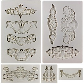 FUNSHOWCASE Royal Crown Baroque Style Ornament Silicone Molds 5-count Art Décor Filigree and Scrollworks