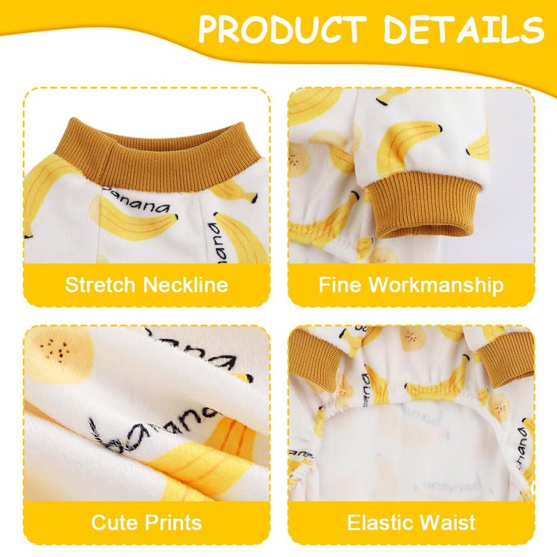 Small Size Dog Pajamas, Yorkie Chihuahua Pjs, Stretchable Banana Design
