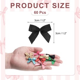 MECCANIXITY 60 Pcs Mini Ribbon Bow 1.2" Mini Fabric Satin Ribbon Flower Bows for Craft DIY Sewing Wedding Birthday Party, Black