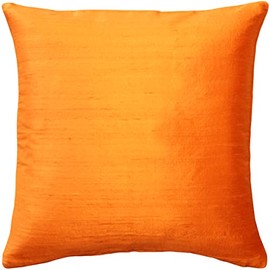 Sankara 100% Natural Dupioni Fine Silk Decorative Throw Pillow with Insert Included, Orange, 18 X 18 (12+ Colors)