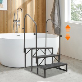 RV Steps with Handrail, RV Stairs Step Ladder, Hot Tub Steps, Porch Steps with Handrails, Swimming Pool Ladder Above Ground, Stairs Steps for Home RV Camper Porch (Type D, 3 Step-2 handrails)