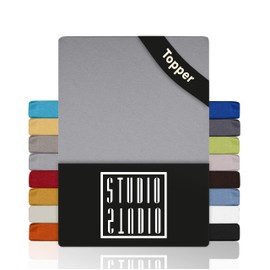 STUDIO Basic Topper Fitted Sheet, 140 x 200 cm, 100% Combed Cotton, Oeko-Tex Standard 100, Bed Sheet, Jersey, Silver