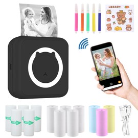 ZAKVOP Mini Printer, Thermal Sticker Printer, Bluetooth Photo Printer, Pocket Sticker Printer, Handheld Portable Printer for School, Home, Lists, DIY Doodle Dash, Photos Printing - Black