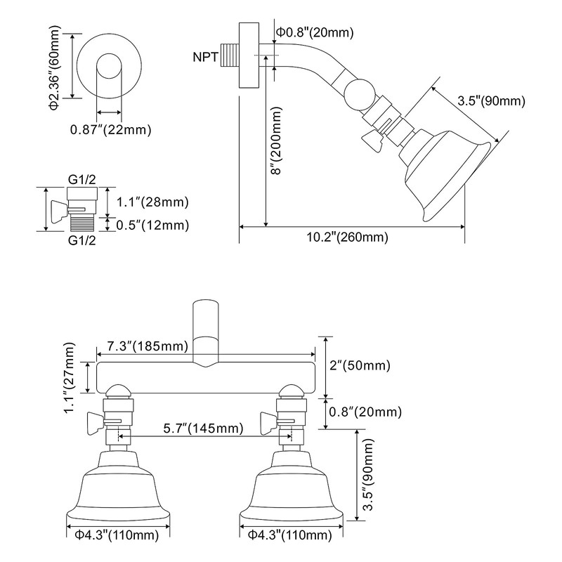 KAPHOME Double Shower Head with Shower Shut-Off Valves,2 Shower Head