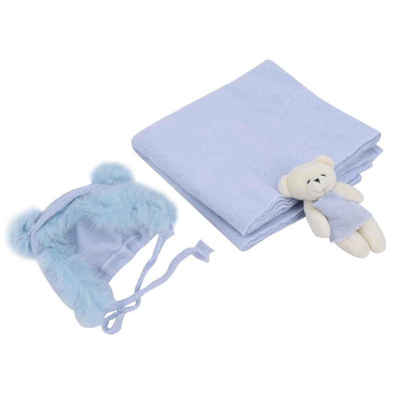 3pcs Baby Photography Props Soft Newborn Photo Blanket Doll Hat
