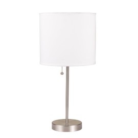 ORE SH-8312D, International Brushed Steel Table Lamp with Fabric Shade, 19" H, White