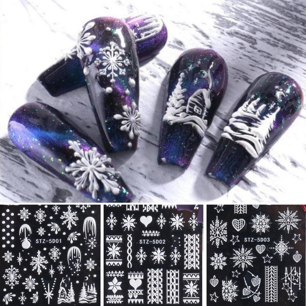 COLORBIRD STZ-5D01-3 Nail Sticker, Christmas Snowflake, Cute, Snowflakes, Snowflakes, V-Shaped,