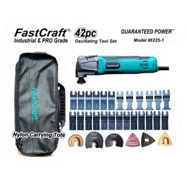 42pc Oscillating Tool Set PRO Multi Tool Model 86225-1 (5.0A Peak Power Rated 2.4A/Keyless/6 Speeds) + 40pc Saw Blades + Tote [Retail Pack] FastCraft Brand at Costco
