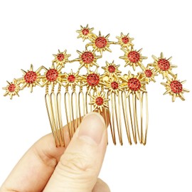 BETITETO Star Wedding Hair Accessories Bridal Crystal Flower Gold Hair Pieces with Comb for Women Girls (Red)