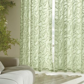 MIULE Green Semi Sheer Romantic Leaf Lace Curtains 63 Inches Long for Bedroom,Vintage Embroidered Farm House Tulle European Retro Style, Grommet, 2 Panel Sets