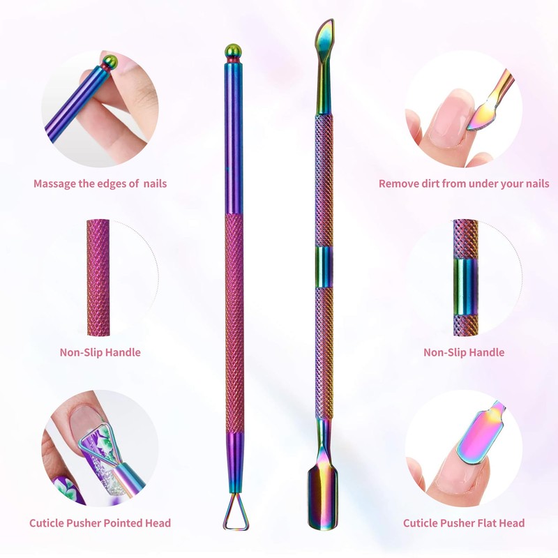2PCS Stainless Steel Cuticle Pusher and Gel Scraper Set Salon