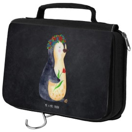 Mr. & Mrs. Panda Penguin Flower Wreath Toiletry Bag, gray, Hand Drawn