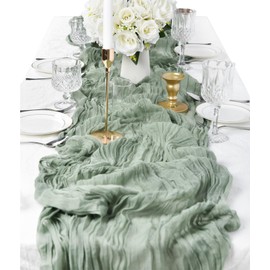 Lvydec 5 Pack Sage Green Cheesecloth Table Runner 13ft Rustic Table Runner Long Gauze Table Runner for Wedding Bridal Baby Shower Birthday Party Table Decoration