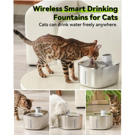 APD APETDOLA Wireless Cat Water Fountain Stainless Steel,135floz/4L Battery Operated Automatic Pet Fountain,Cordless Cat Water Dispenser Pet Drinking Water Fountain for Multicat Cats Dog Outdoor