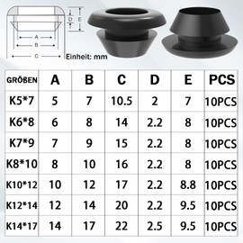 CONJURAIDE Pack of 70 Rubber Grommets, Black Cable Grommets, Waterproof Cable Grommets, Sealing Plugs, Rubber Grommets, Ladder Seal, Ring, Rubber Grommets for Cable for Wire and Cable Protection, 7