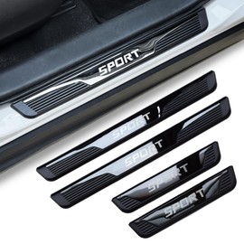 DREOOCAR 4Pcs Stainless Steel Car Door Sill Protectors Door Threshold Protector Front and Rear Door Car Pedal Kick Protection Door Sill Scuff Plate Car Trim Sport(Door Width 1.97" Black)