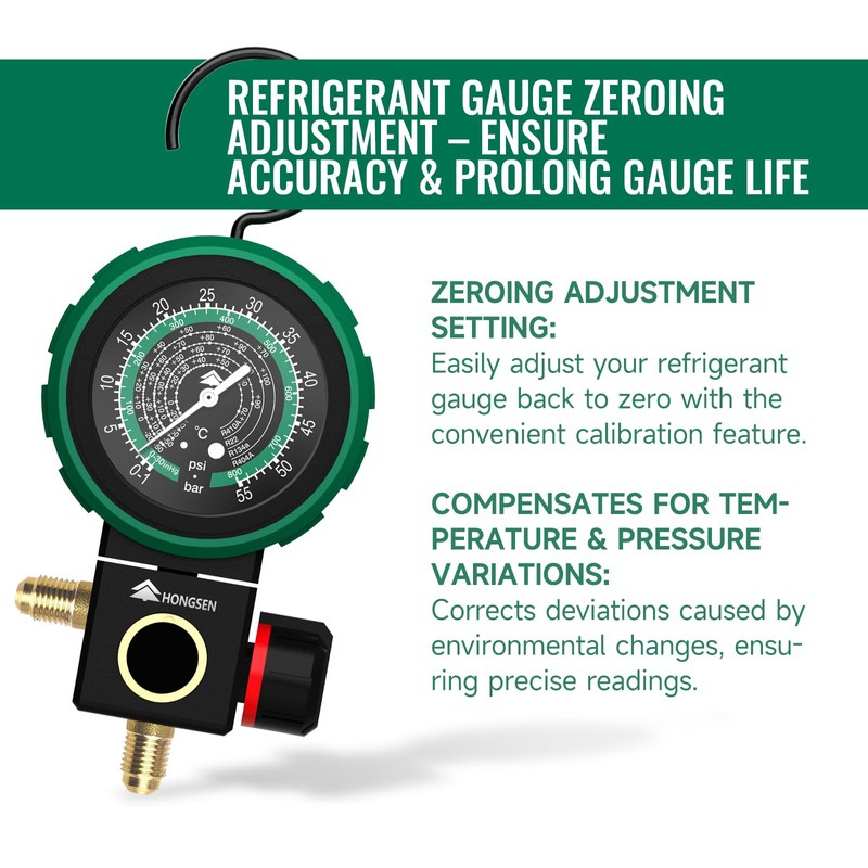 Hong Sen R410A, R32 Single AC Charging Gauge, 800 PSI