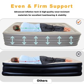 Buric Luxury Queen Air Mattress with Built-in Pump,Comfort Blow up Mattress with Pillow,Fast & Easy Inflatable Mattress, Foldable Blow Up Mattress with Storage Bag (Gray Double Layer-Single Bed)