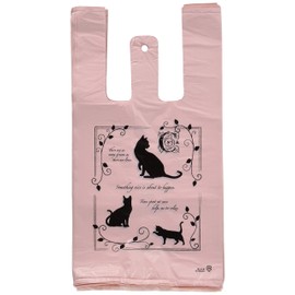 ELC-S Handbag Plastic Bag, 7.1 x 13.8 x 3.9 inches (18 x 35 x 10 cm), Elegant Cat, Small, 100 Pieces, Pink, Cats, Pet with Hook Hole,