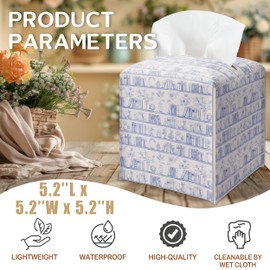 Tissue Box Cover Gifts, Seamless Bookshelf Pattern Tissue Box Holder, Gifts for Women Men Friends, Decorative Facial Paper Case for Home Office Bathroom Vanity Countertop-A20