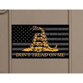 American Flag Don't Tread On Me Gadsden 1776 Weathered Vinyl Sticker Decal (3"x5" Two Pack)