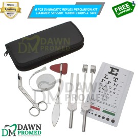 DawnProMed 6 Pcs Tactical Silver Diagnostic ENT Set Kit Tuning Forks, Hammer, Scissor, Tape