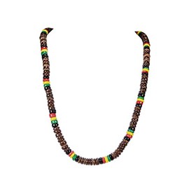 BlueRica Brown & Rasta Coconut Shell Beads Necklace (24")