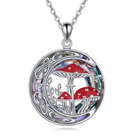 YAFEINI Mushroom Necklace 925 Sterling Silver Crystal Celtic Moon Mushroom Jewellery Gifts For Women Pendant Mushroom Lovers