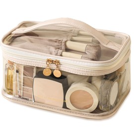 Large Clear Makeup Bag Big Travel Cosmetic Bag On-the-go Toiletry Bag with Handle Transparent Toiletries Bags Pouch for Purse Orangizer for Daily Essentials White