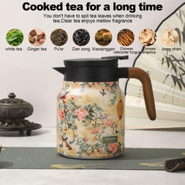 deternuity Doresty Thermos Tea Pot,Vintage Floral Pattern Tea Thermos – Built-In Infuser,Raidley Vintage Floral Pattern Tea Thermos,Stainless steel insulated kettle (C1-1000ml)