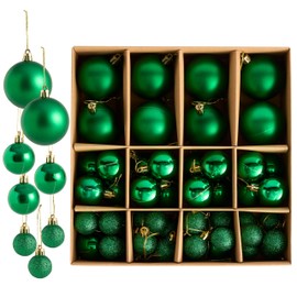 THE TWIDDLERS – 50-Pack Green Christmas Baubles - Various Sizes and Finishes - 6cm, 4cm, 3cm - Matte, Shiny, and Glittery for Tree Decoration