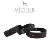 Michur Antonio Leather Dog Collar Brown Leather with Blue Stones
