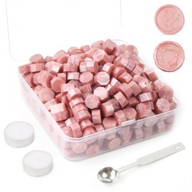 300Pcs Rose Gold Sealing Wax Beads Set for Wax Seal Stamp with Candles and Melting Spoon，Perfect for Christmas Cards, Envelopes, Wedding Invitations, Wine Packages, Letter Sealing (Rose Gold)