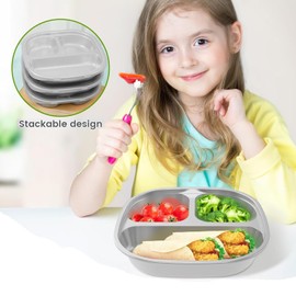 Stainless Steel Baby Plate, Stainless Baby Suction Plates Reusable Stainless Steel Kids Plates for Toddler Feeding Supplie, Dishwasher Safe (Kid's Plate)