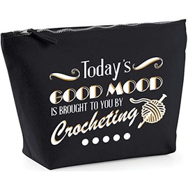 Hippowarehouse Today's Good Mood Is Brought To You By Crocheting printed make up cosmetic wash bag 18x19x9cm