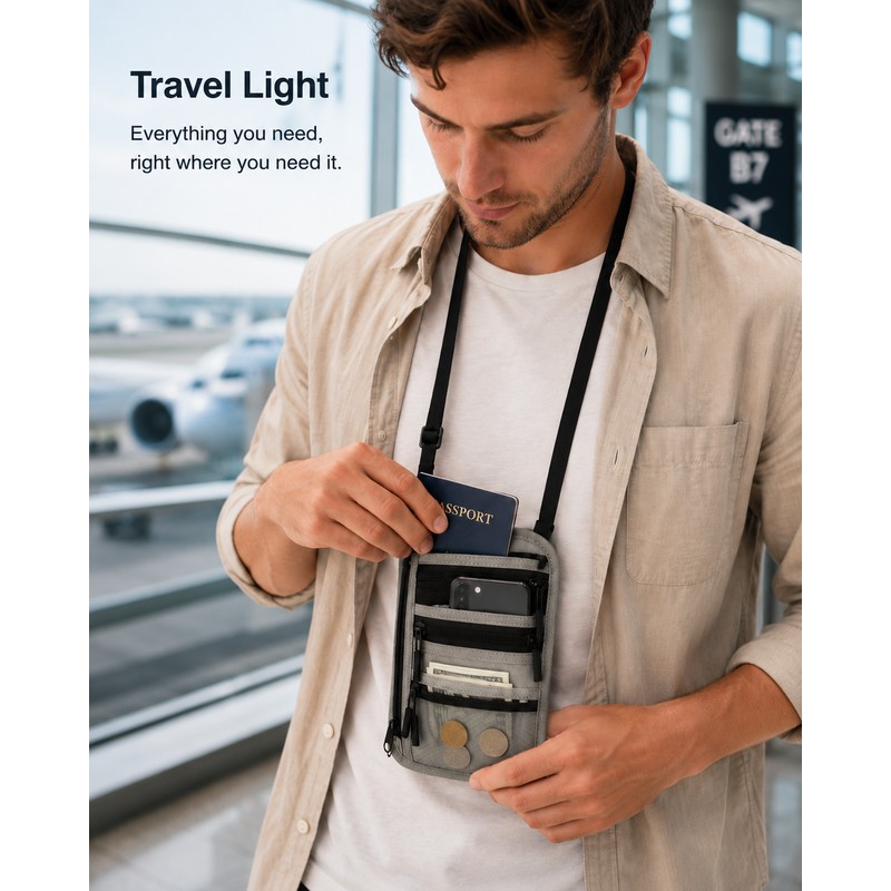RFID Blocking Travel Neck Wallet for Passports – Lightweight Hidden