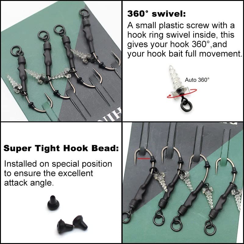 4x Carp Ronnie Rig Ready Tied Curve Shank Barbed Hook