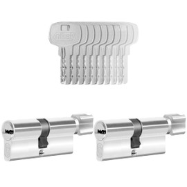 GERCAR 2x Knob Cylinder Simultaneous Locking 2 Locking Cylinders 45/45 Including 10 Keys 90 mm Door Lock Cylinder Lock with N+G Function Simultaneous Locking Set of 2 Length: 90 mm A:45 B:45