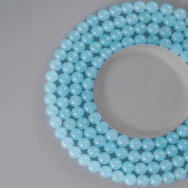 Anjpuy 8MM Natural Stone Beads Round Loose Beads Gemstone for Jewelry Making with Crystal Stretch Cord (Blue Chalcedony,45PCS)