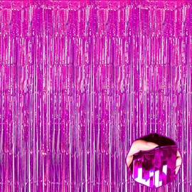 3 Pack Rose Red Foil Fringe Curtain Backdrop, 3.28Ft x 9.8Ft Metallic Tinsel Foil Fringe Streamer Curtains for Photo Booth, Halloween, Christmas Day, Wedding, New Year Party Decoration