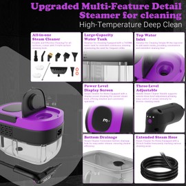 Svlvhool Steam Cleaner 2500W Handheld Steamer with 1.6L Tank, 3 Steam Levels, Portable Steam Cleaning Machine for Home, Car Detailing, Furniture, Bed Bugs & Grout – Purple